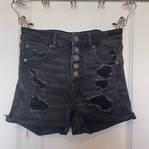 American Eagle Black Distressed Button Up Shorts